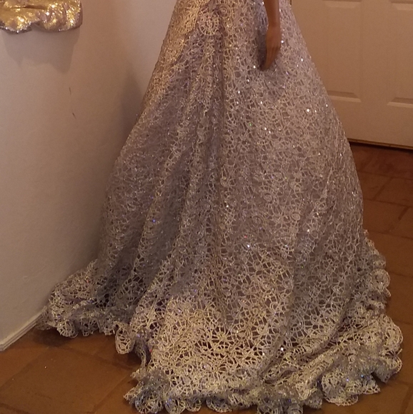 "HEIRESS" Silver Sequin Crystal Lace Wedding Ballgown Set - Picture 15 of 17